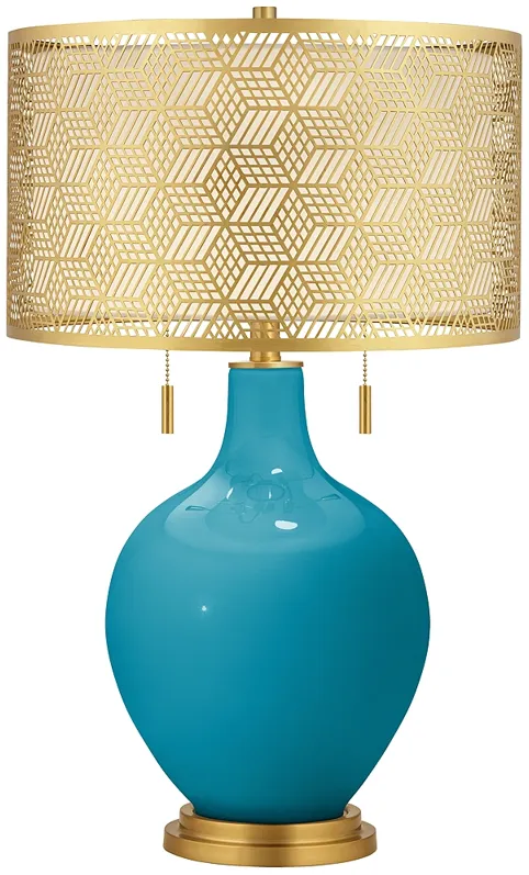 Caribbean Sea Toby Brass Metal Shade Table Lamp