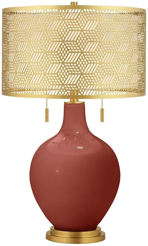 Color Plus Toby Brass 28" Metal Shade Madeira Red Table Lamp