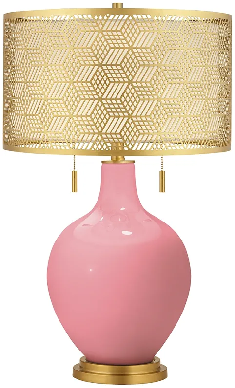 Color Plus Toby Brass 28" Metal Shade Haute Pink Modern Table Lamp