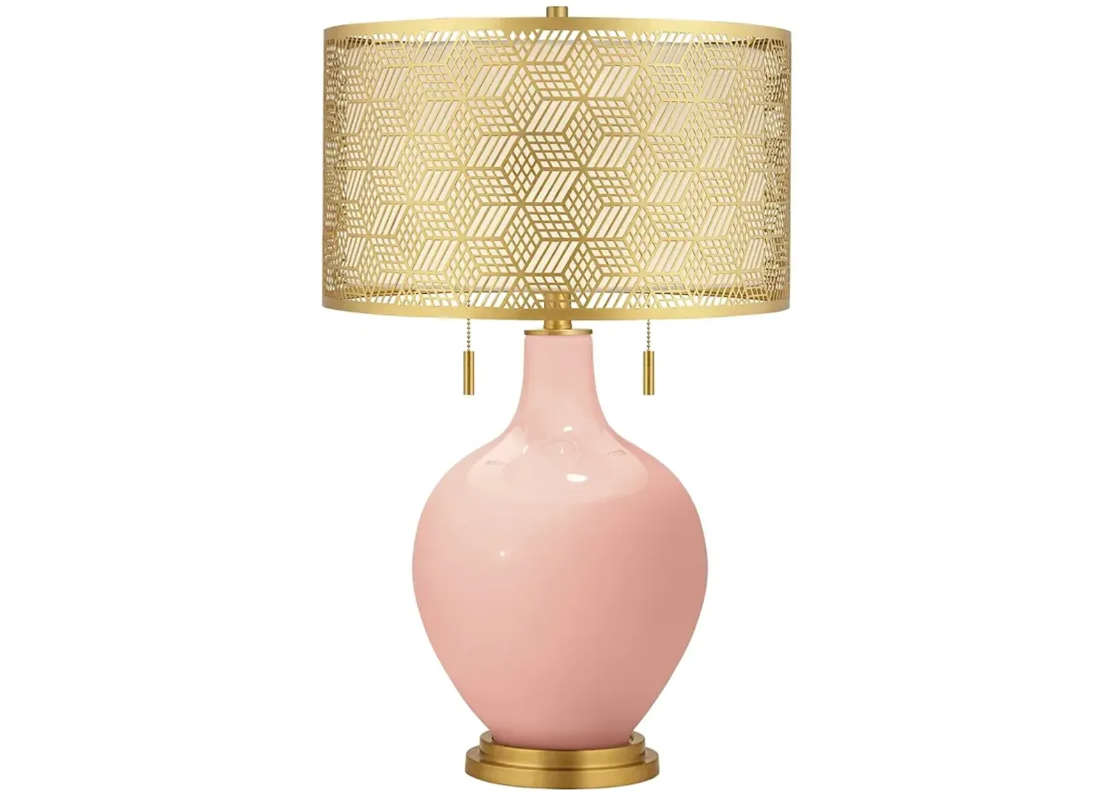 Rustique Warm Coral Toby Brass Metal Shade Table Lamp