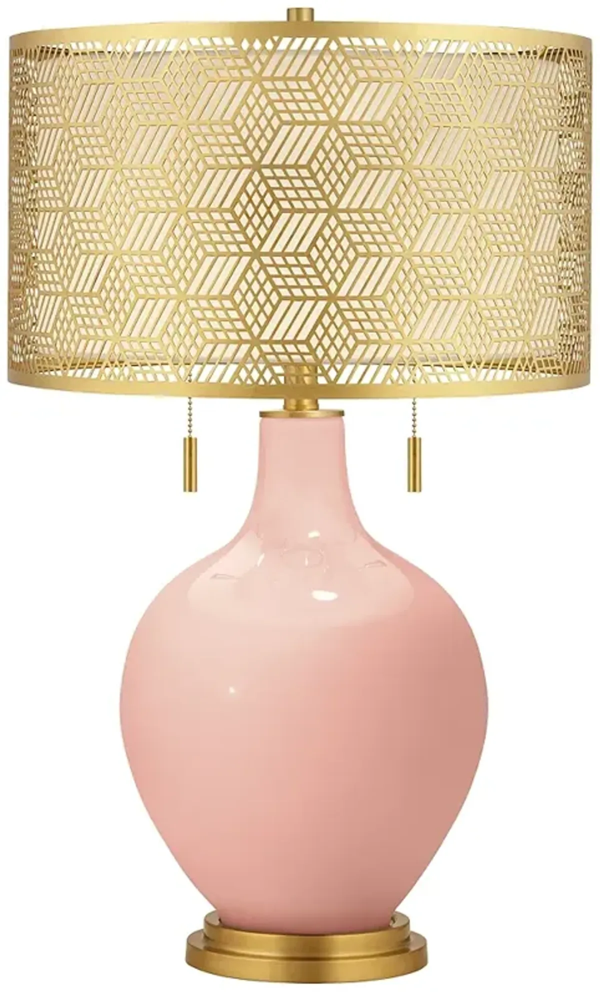 Rustique Warm Coral Toby Brass Metal Shade Table Lamp