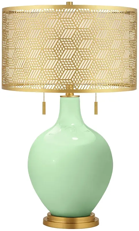 Flower Stem Toby Brass Metal Shade Table Lamp