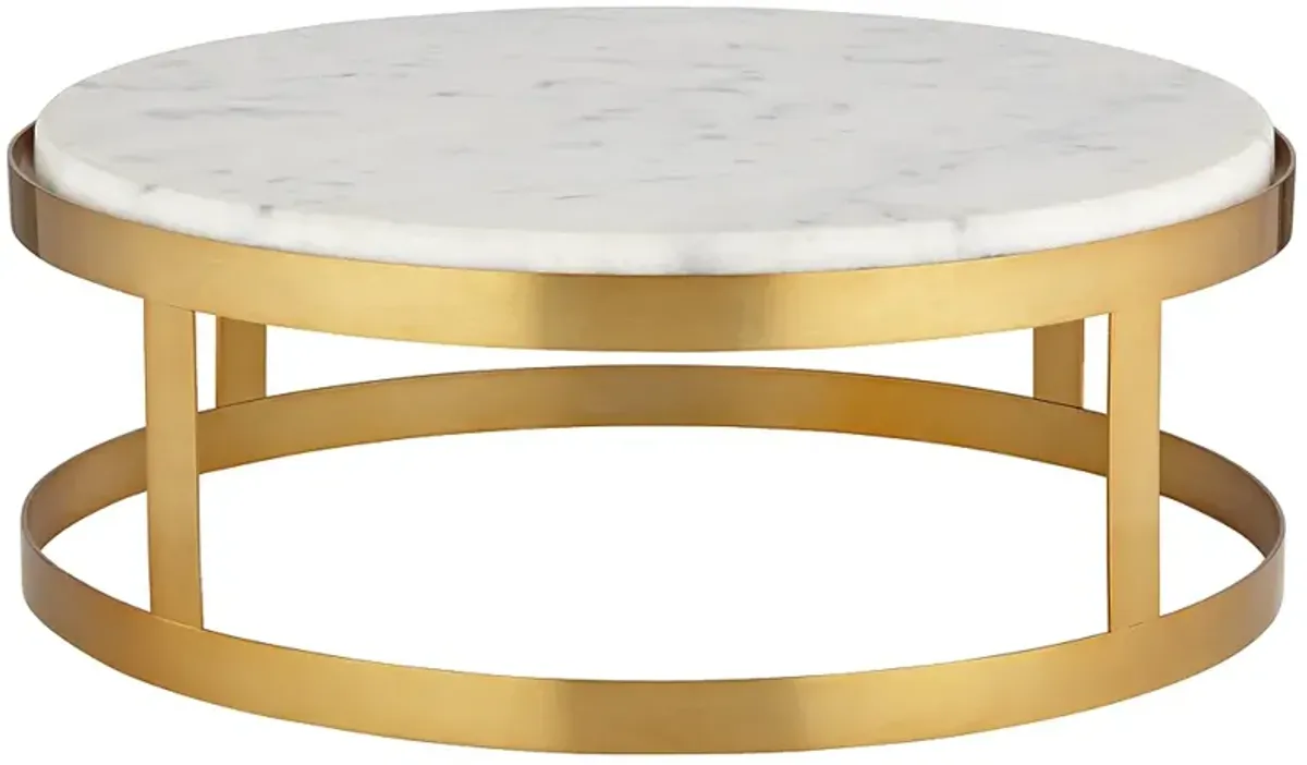 14" Marble and Gold Finish Pedestal Lamp Riser