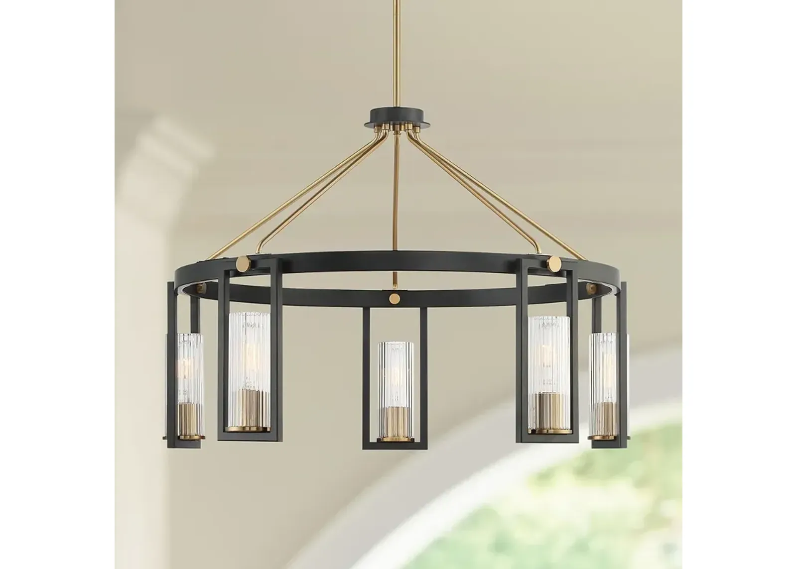 Stiffel Ramos 29 1/2"W Matte Black and Warm Gold Ring Chandelier