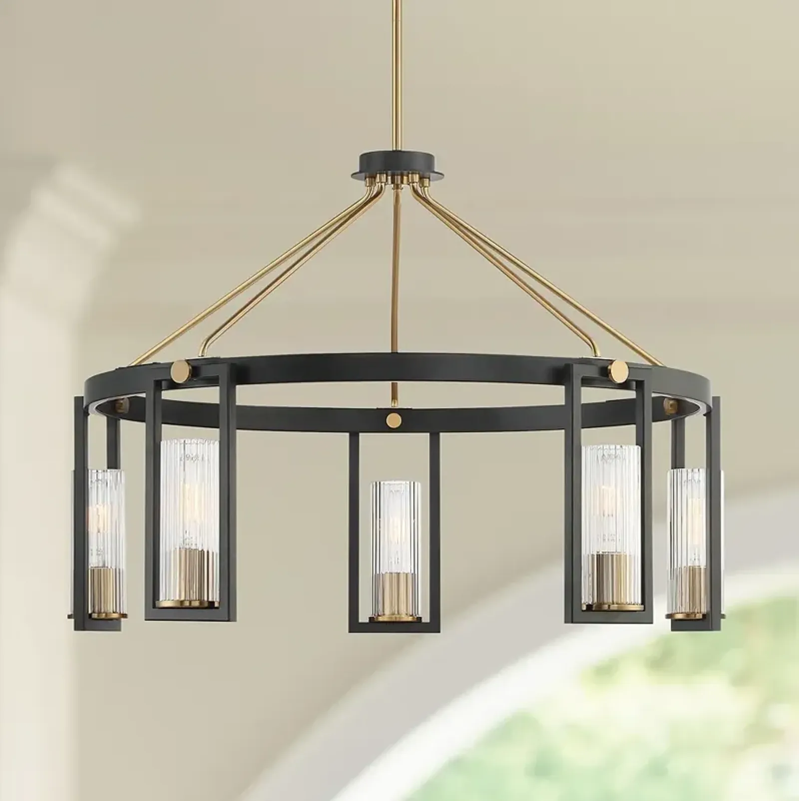 Stiffel Ramos 29 1/2"W Matte Black and Warm Gold Ring Chandelier