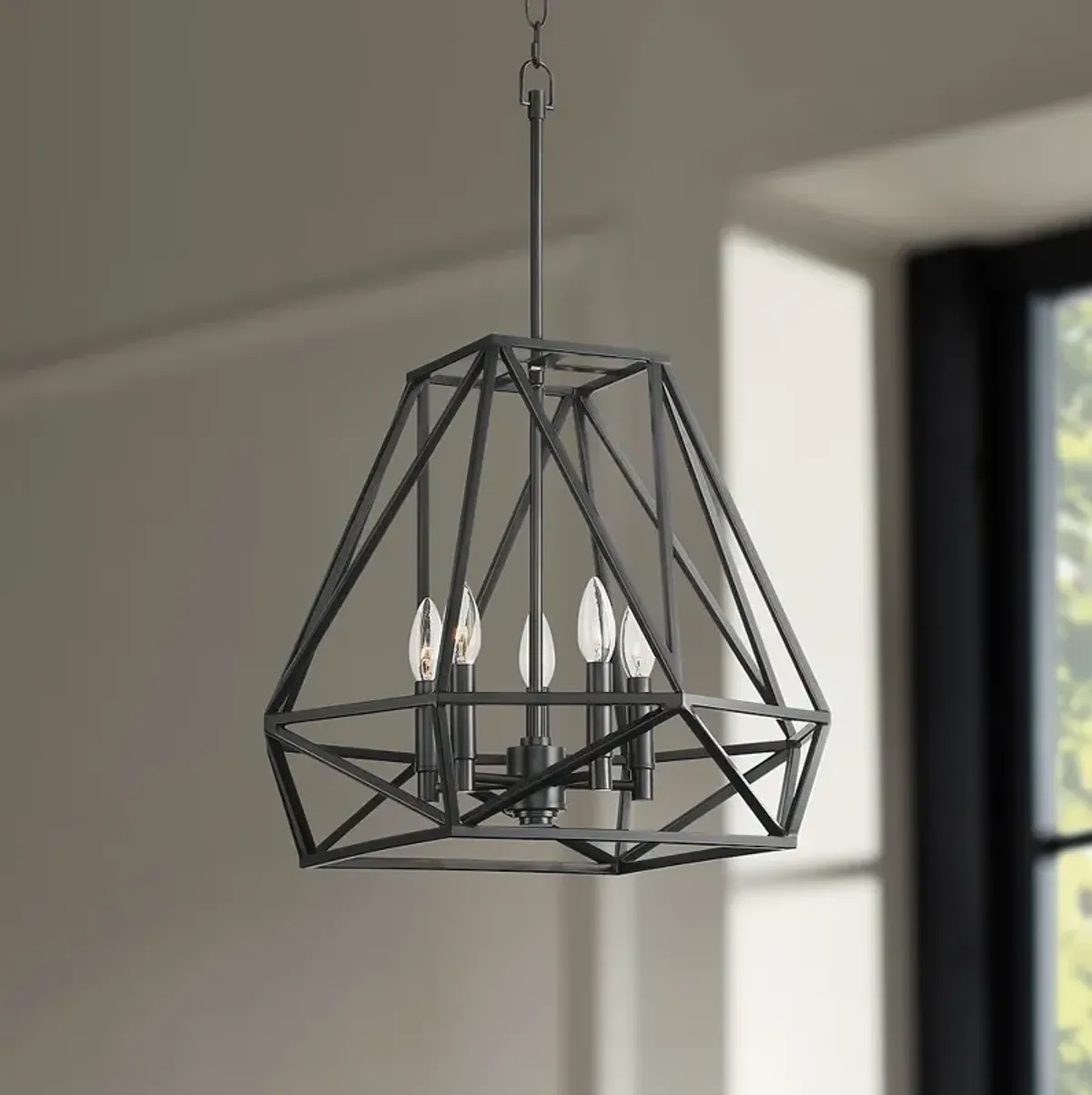 Franklin Iron Hawking 19 1/2" Semi-Gloss Black Open Geometric Pendant