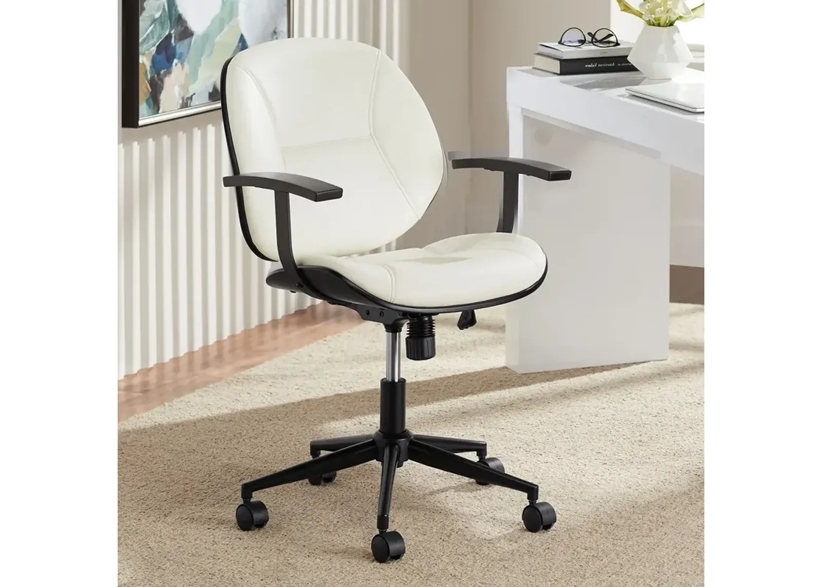 Julian White Fabric and Steel Adjustable Swivel Office Chair