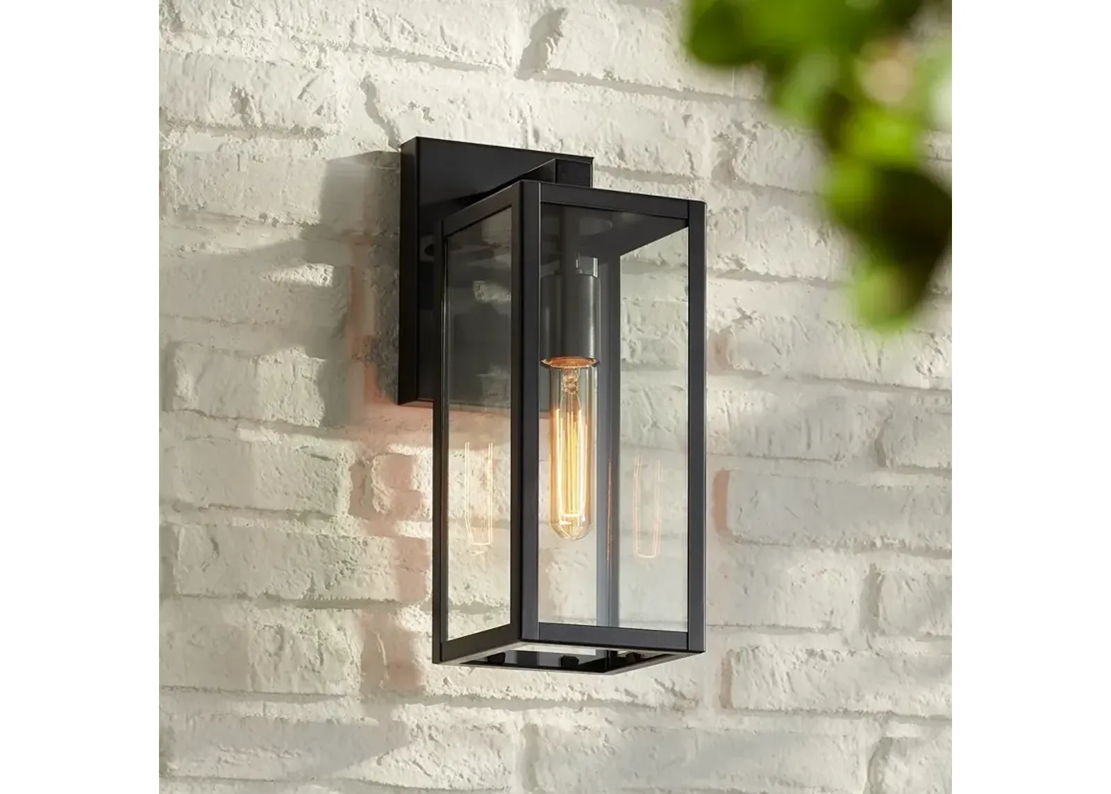 John Timberland Titan 14 1/4" Clear Glass and Black Outdoor Wall Light