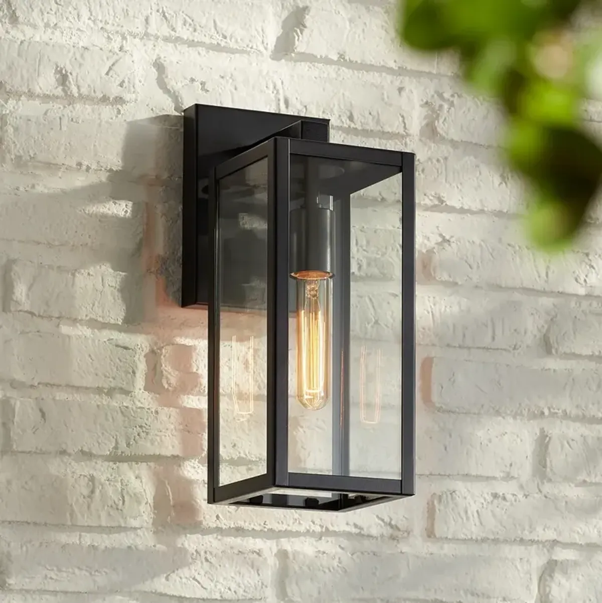 John Timberland Titan 14 1/4" Clear Glass and Black Outdoor Wall Light