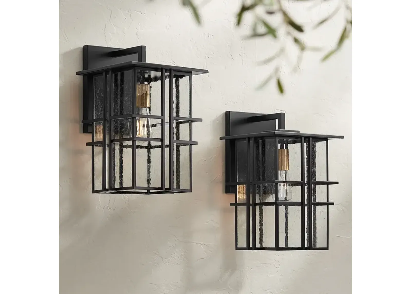 Possini Euro Arley 16" High Black Finish Outdoor Wall Lights Set of 2