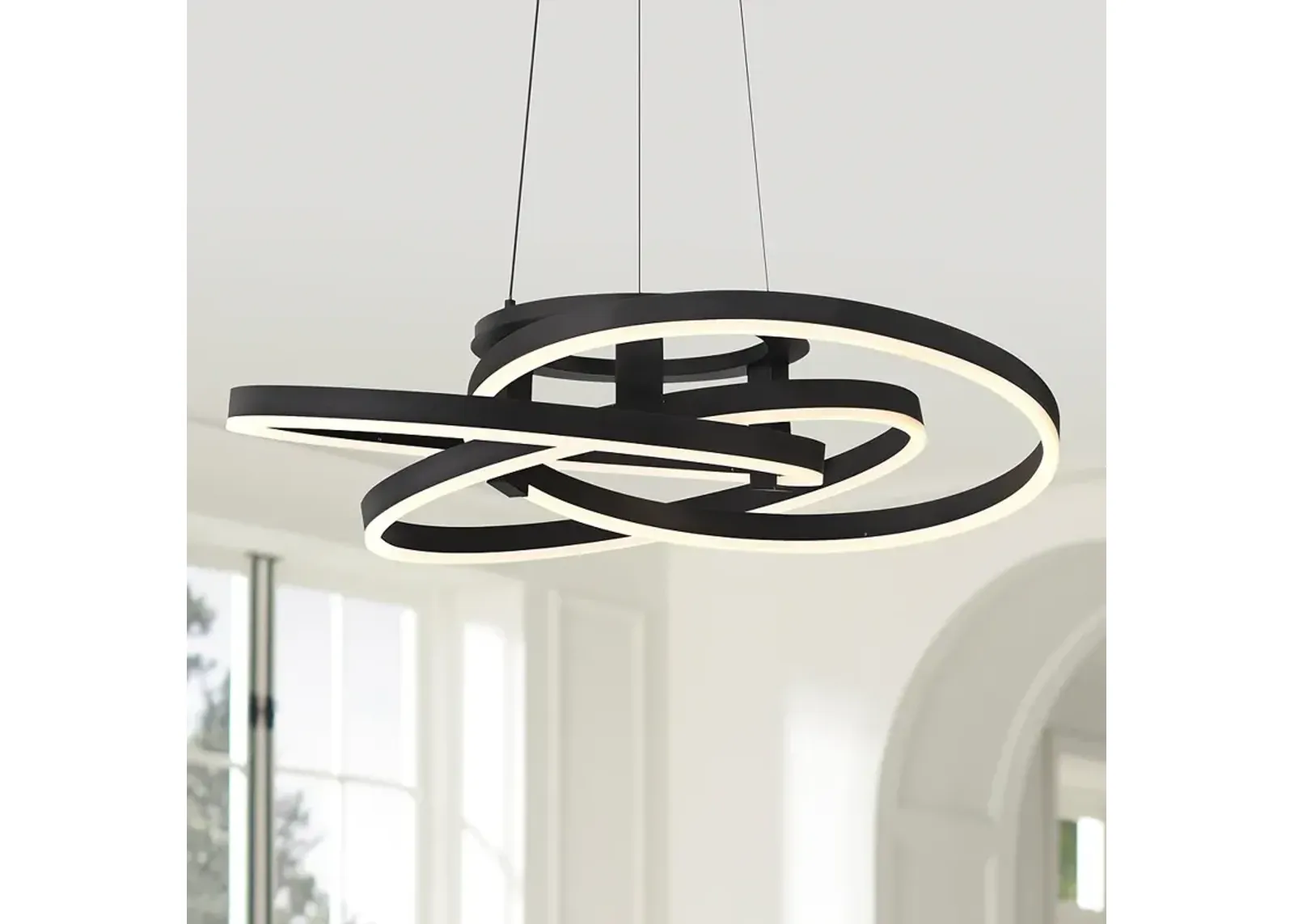 Possini Euro McKenna 26 1/2"W Sanded Black LED Rings Pendant Light