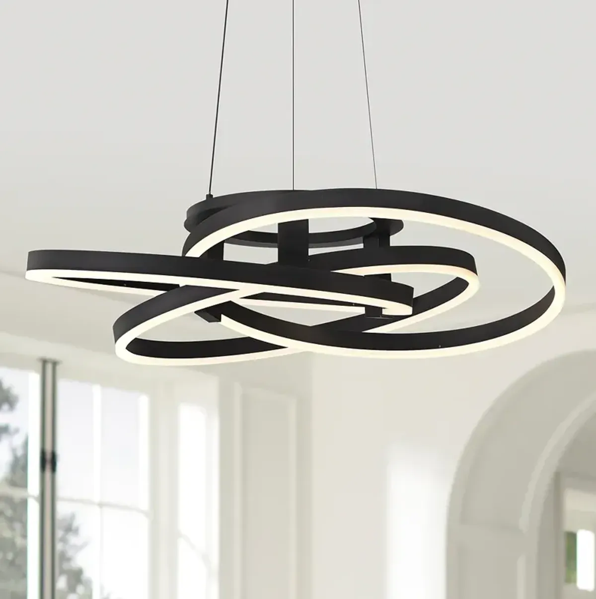 Possini Euro McKenna 26 1/2"W Sanded Black LED Rings Pendant Light