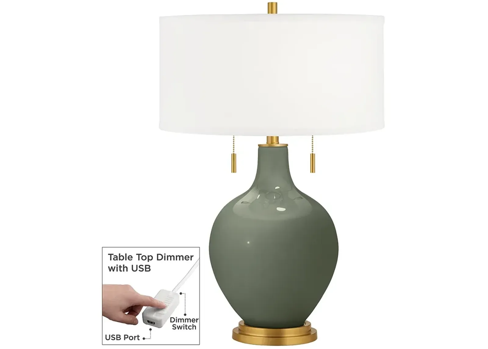 Deep Lichen Green Toby Brass Accents Table Lamp with Dimmer