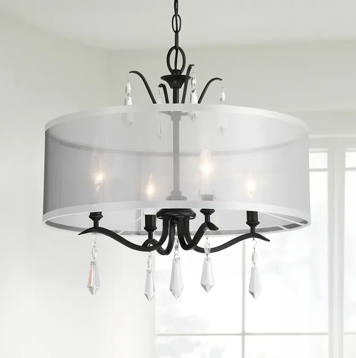 Minka Lavery Laurel Estate 4-Light 20-in Black Pendant to Semi-Flush