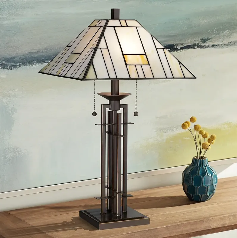 Franklin Iron 26 1/4" Wrought Iron and Glass Tiffany-Style Table Lamp