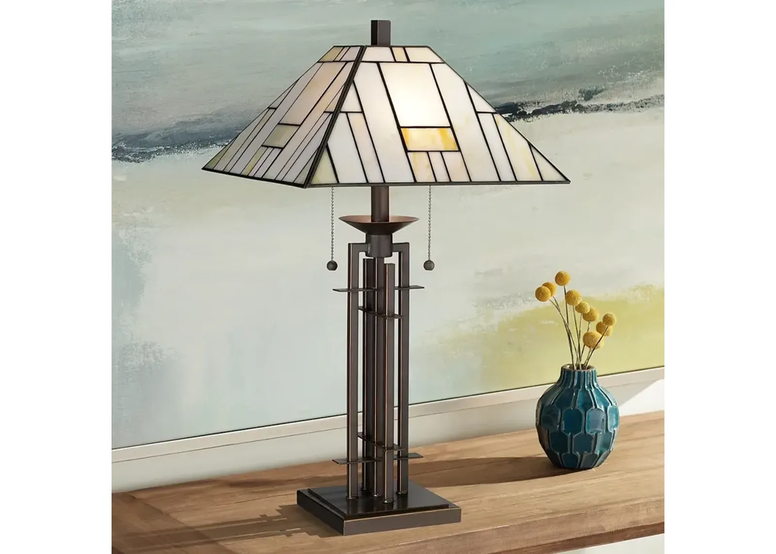 Franklin Iron 26 1/4" Wrought Iron and Glass Tiffany-Style Table Lamp