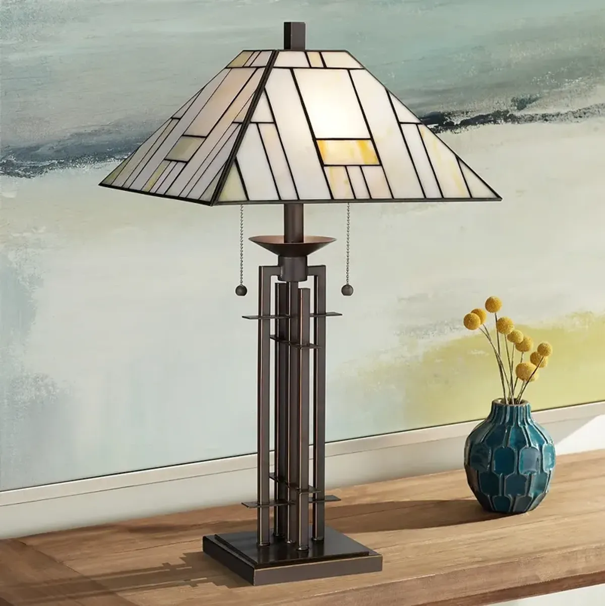 Robert Louis Tiffany 26 1/4" Wrought Iron and Glass Table Lamp