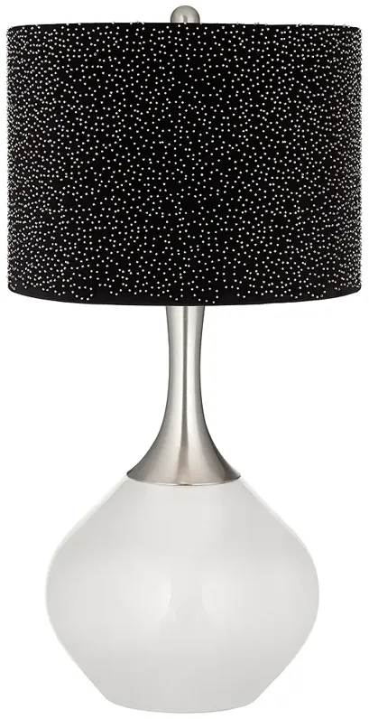 Winter White Spencer Table Lamp w/ Black Scatter Gold Shade