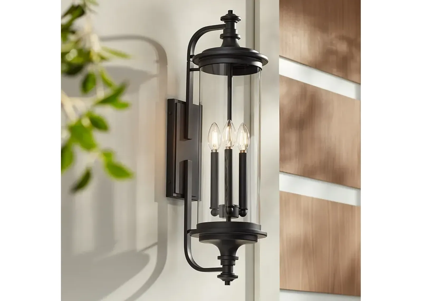 Possini Euro Medici 28" Black Clear Glass 3-Light Outdoor Wall Light