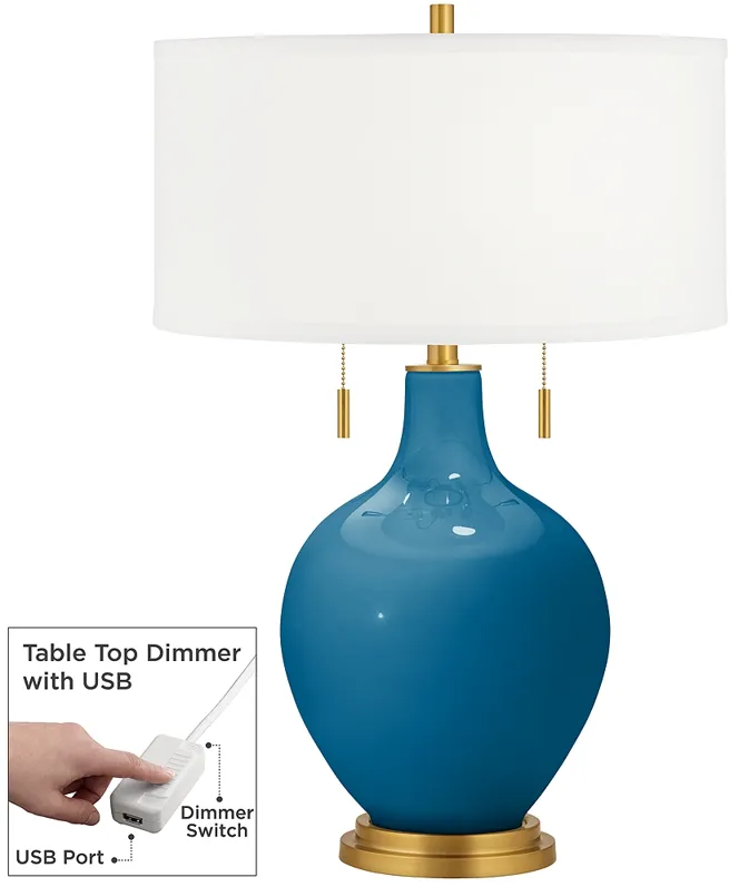 Mykonos Blue Toby Brass Accents Table Lamp with Dimmer