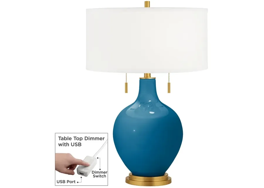 Mykonos Blue Toby Brass Accents Table Lamp with Dimmer