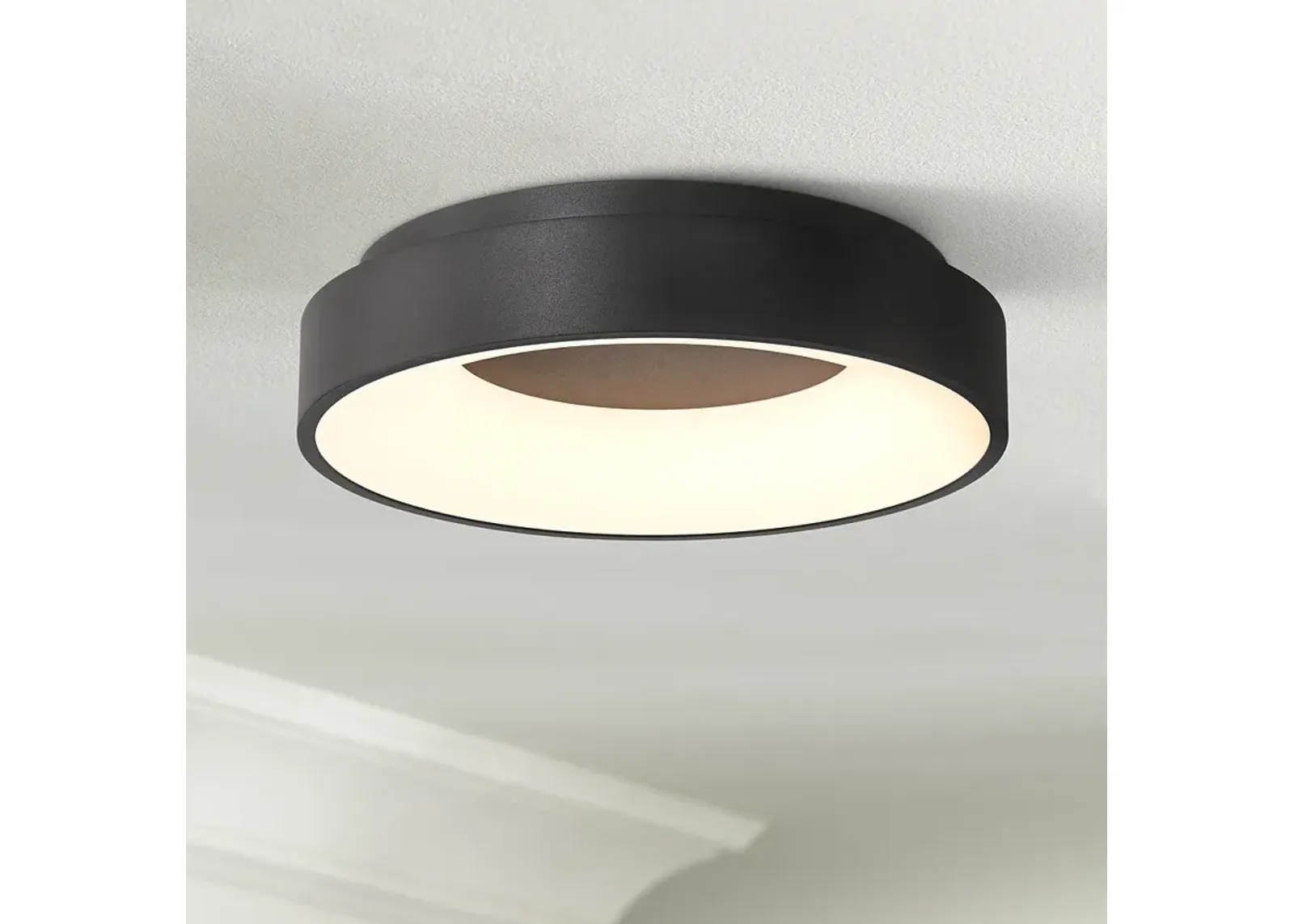 Possini Euro Brock 15" Wide Sand Black LED Ceiling Light