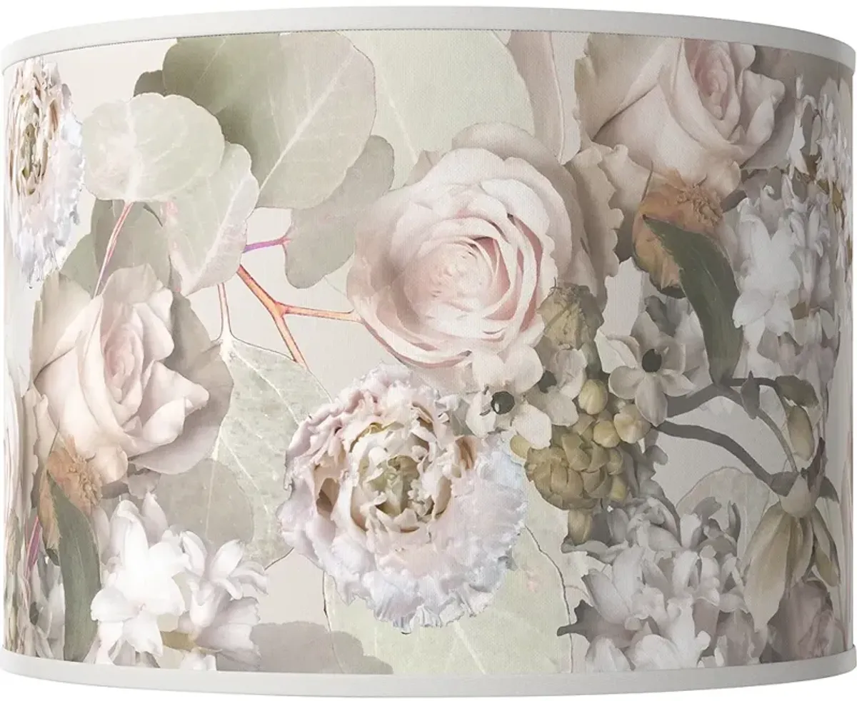 Rosy Blossoms White Giclee Drum Lamp Shade 15.5x15.5x11 (Spider)