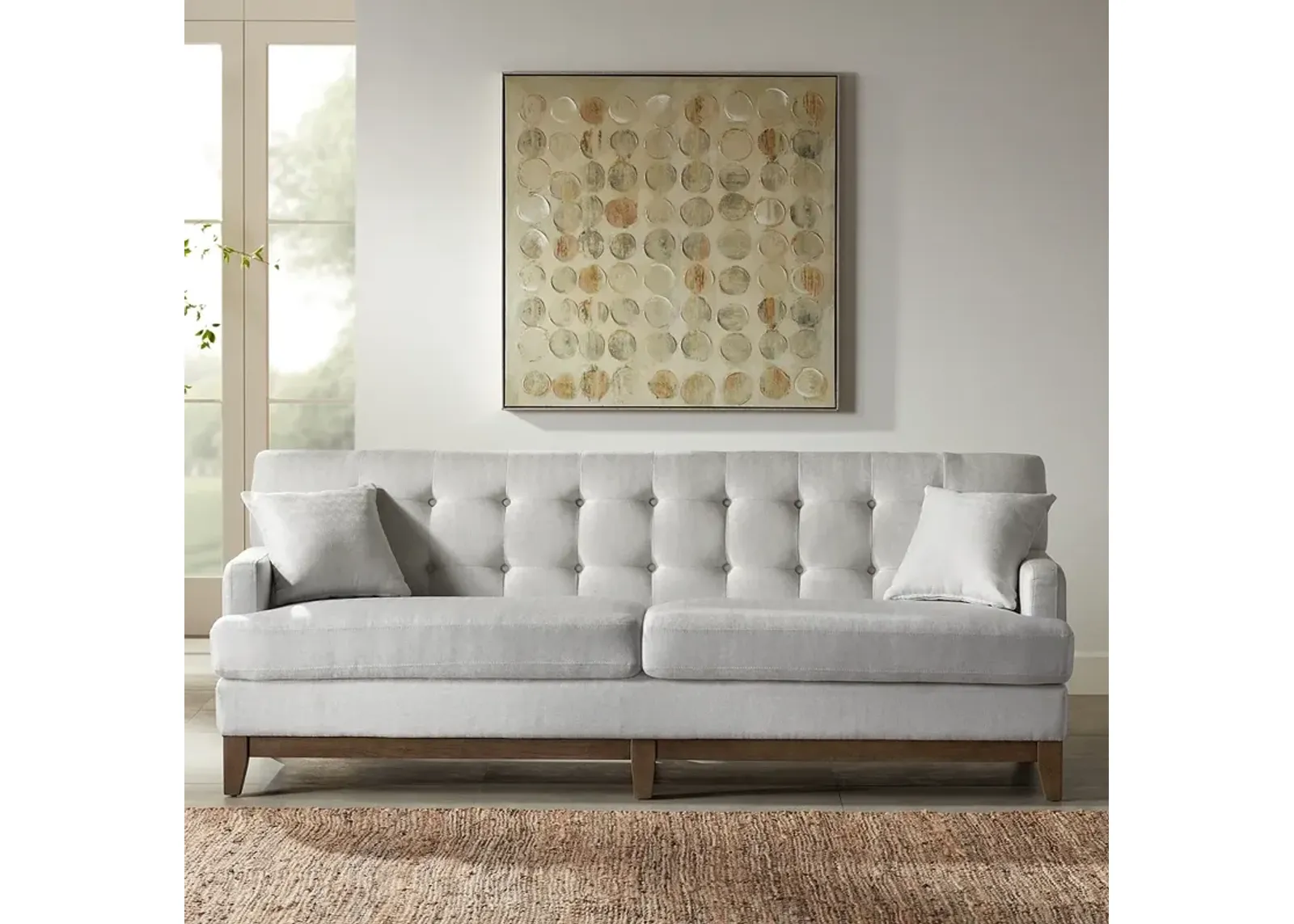 Kai 82 3/4" Wide Light Beige Herringbone Tufted Sofa