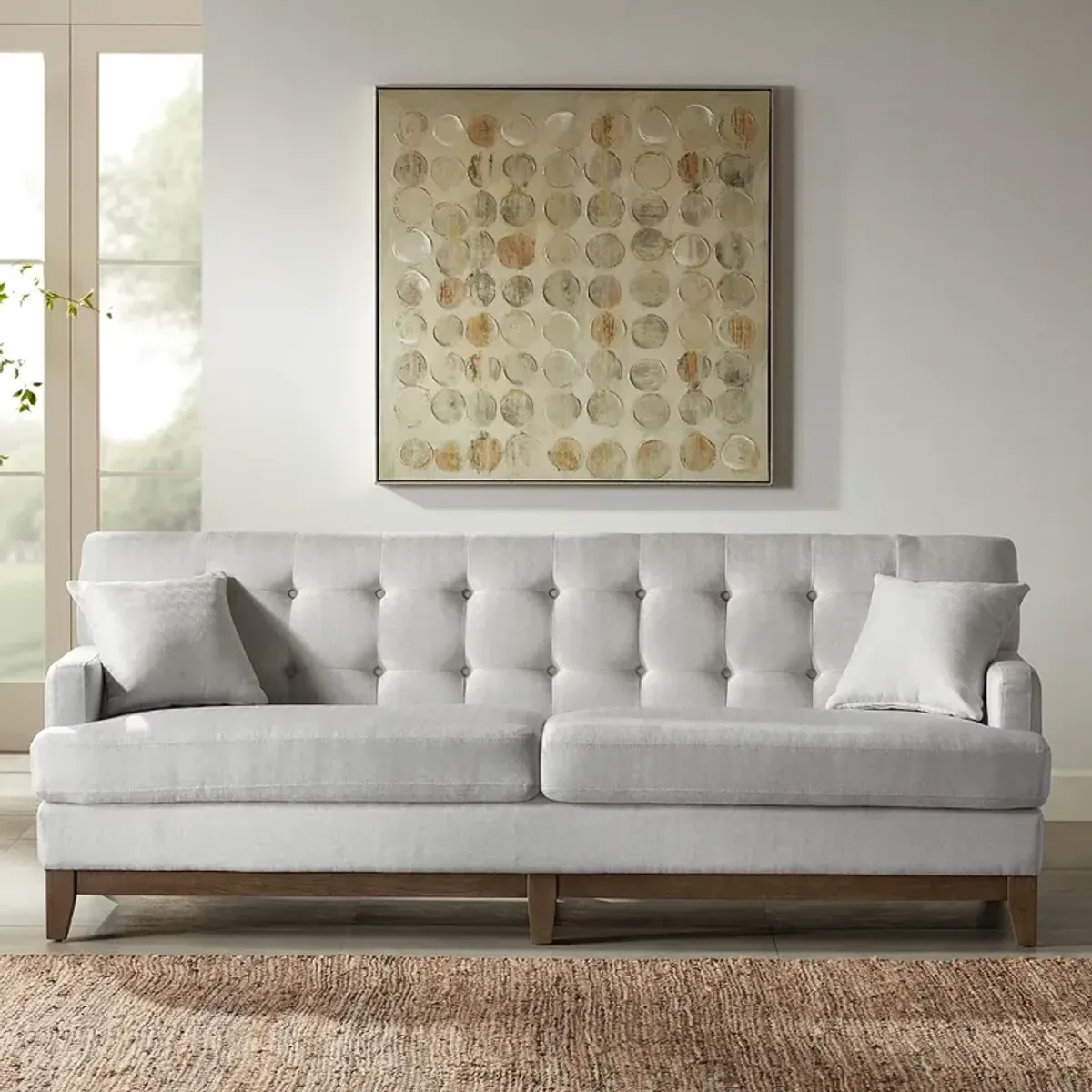 Studio 55D Kai 82 3/4" Wide Light Gray Herringbone Tufted Sofa