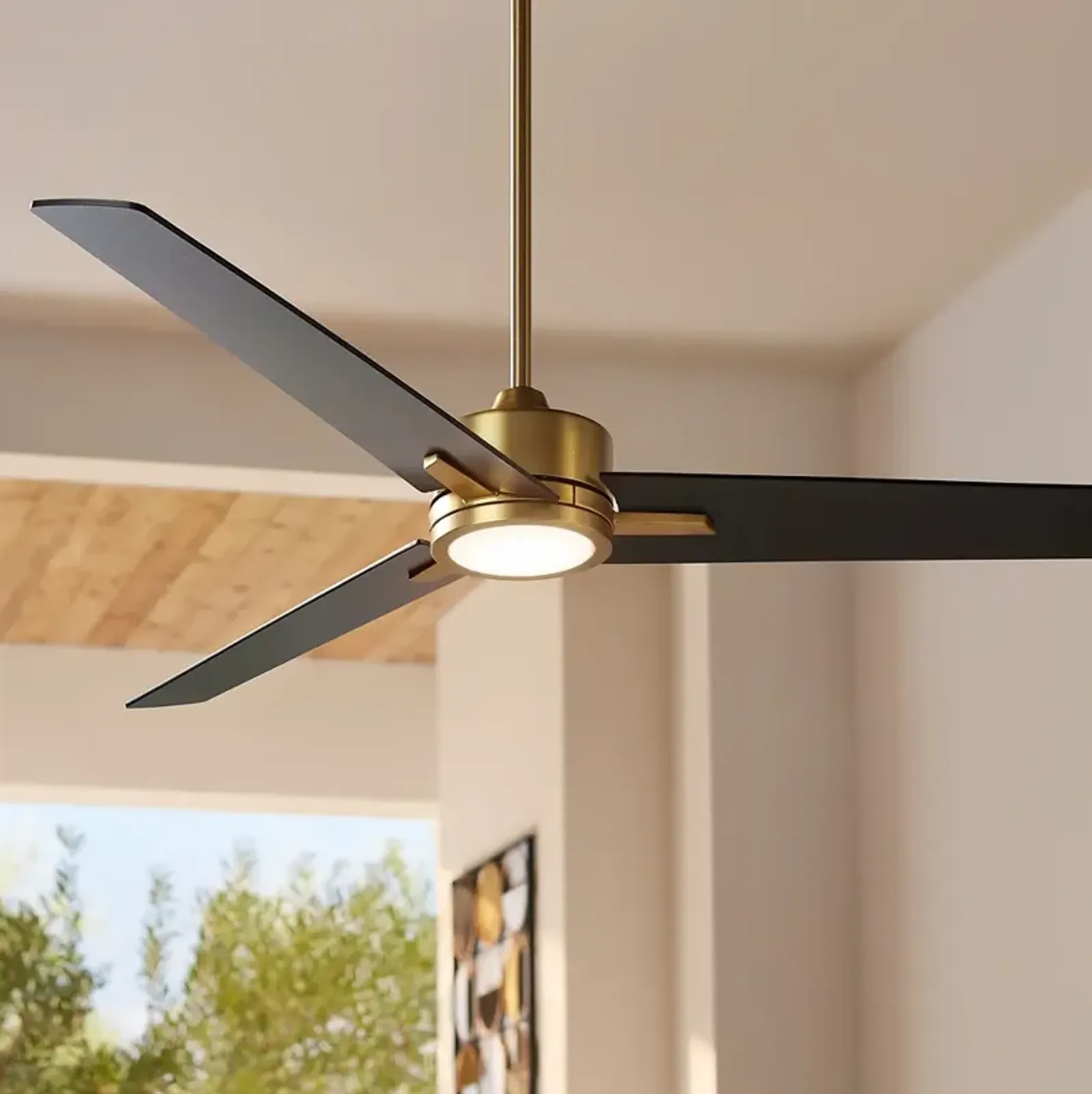 60" Casa Vieja Monte Largo Soft Brass LED Ceiling Fan with Remote