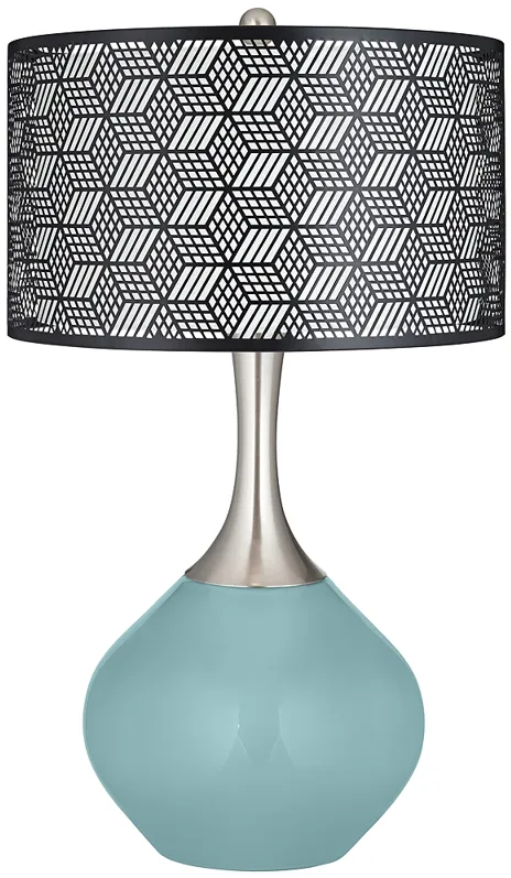 Raindrop Blue with Black Metal Shade Spencer Modern Table Lamp
