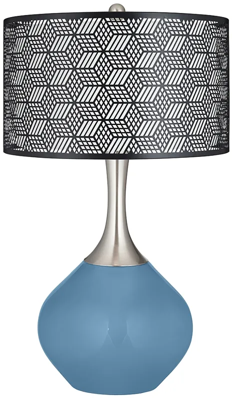 Secure Blue Black Metal Shade Spencer Table Lamp