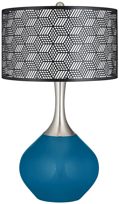 Mykonos Blue Black Metal Shade Spencer Table Lamp