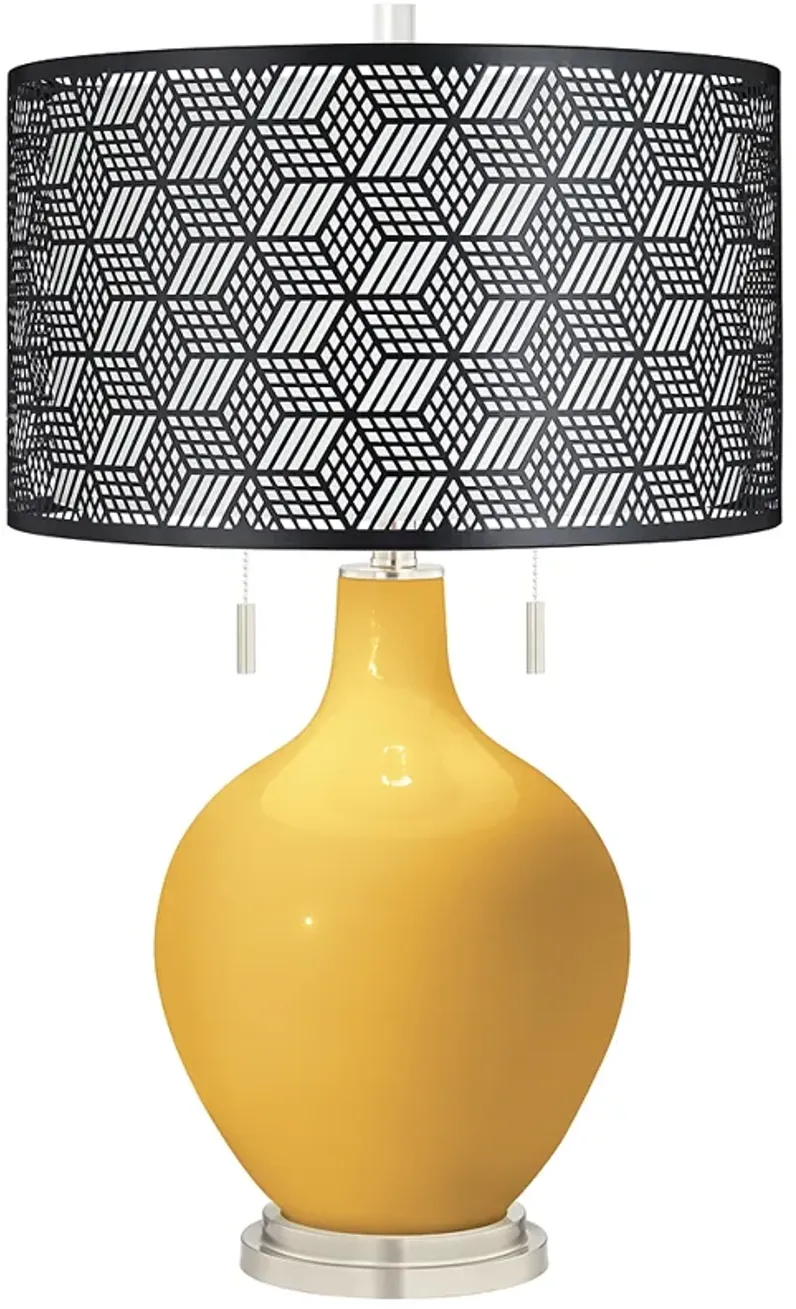 Goldenrod Toby Table Lamp With Black Metal Shade