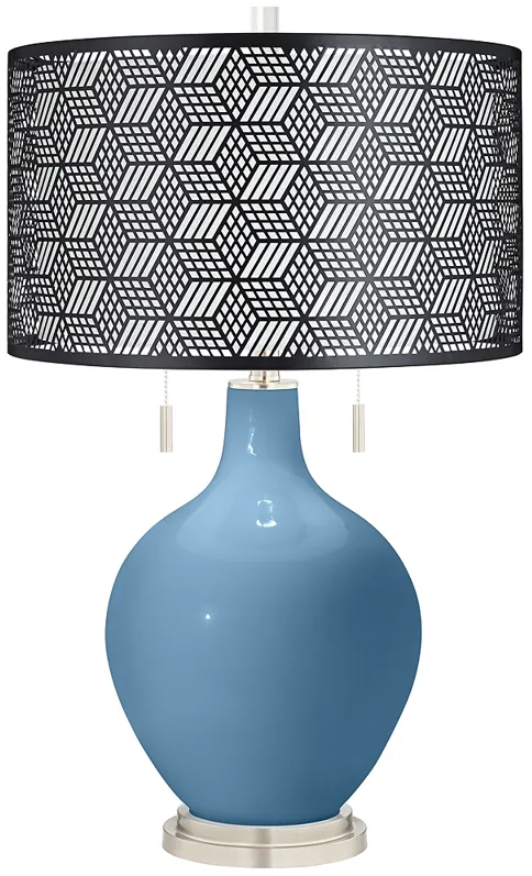 Secure Blue Toby Table Lamp With Black Metal Shade
