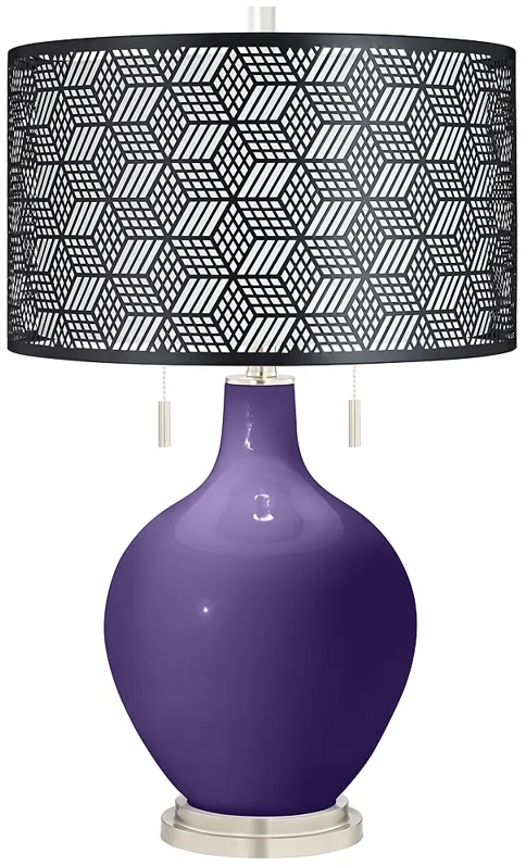 Izmir Purple Toby Table Lamp With Black Metal Shade