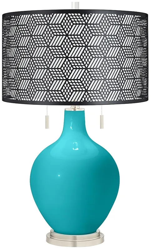 Surfer Blue Toby Table Lamp With Black Metal Shade