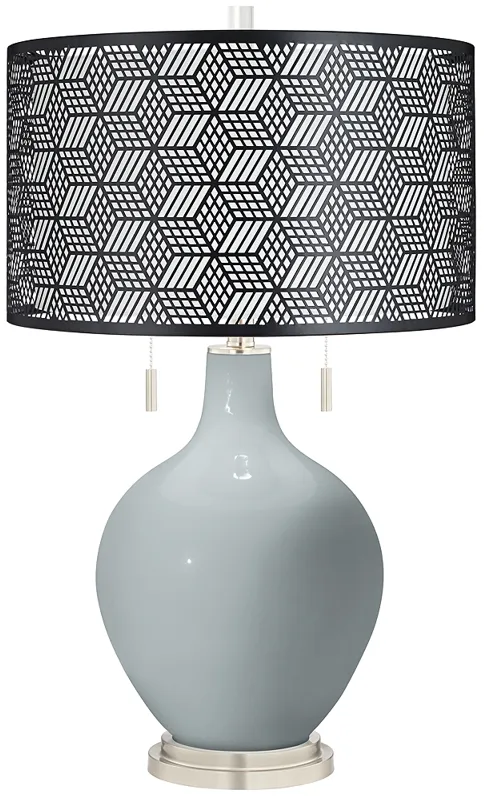 Uncertain Gray Toby Table Lamp With Black Metal Shade