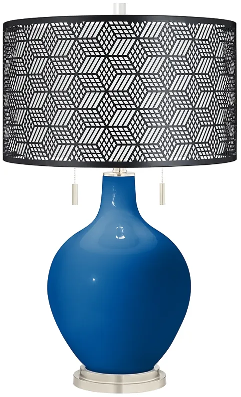 Hyper Blue Toby Table Lamp With Black Metal Shade