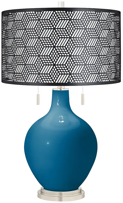 Mykonos Blue Toby Table Lamp With Black Metal Shade