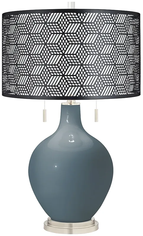 Smoky Blue Toby Table Lamp With Black Metal Shade