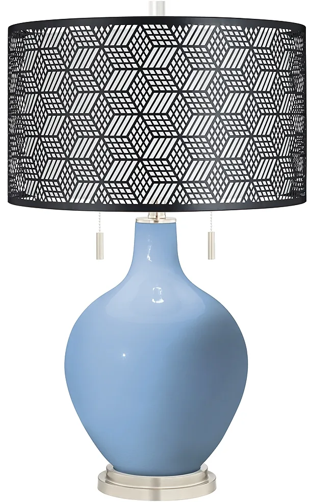 Placid Blue Toby Table Lamp With Black Metal Shade