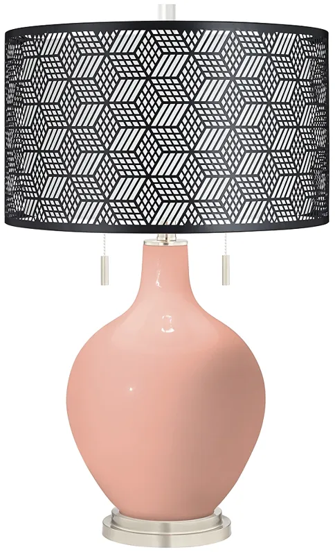 Mellow Coral Toby Table Lamp With Black Metal Shade