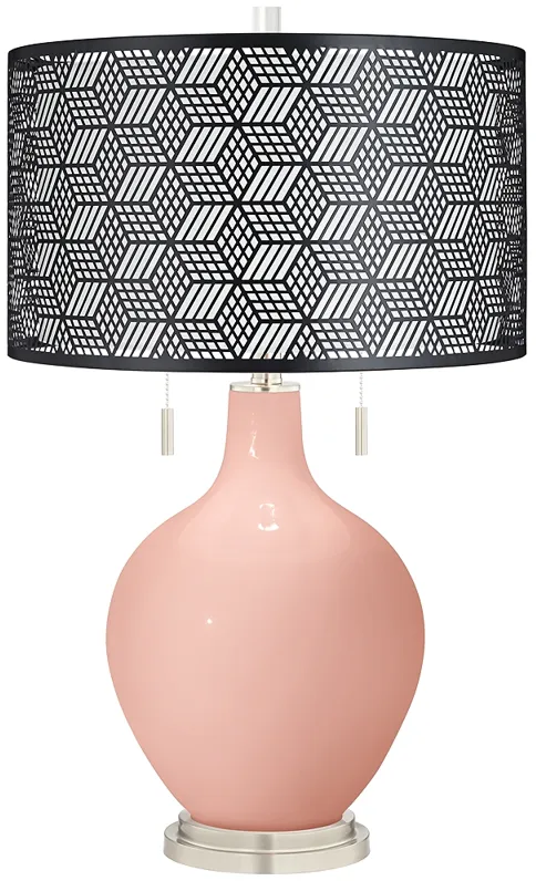 Rose Pink Toby Table Lamp With Black Metal Shade