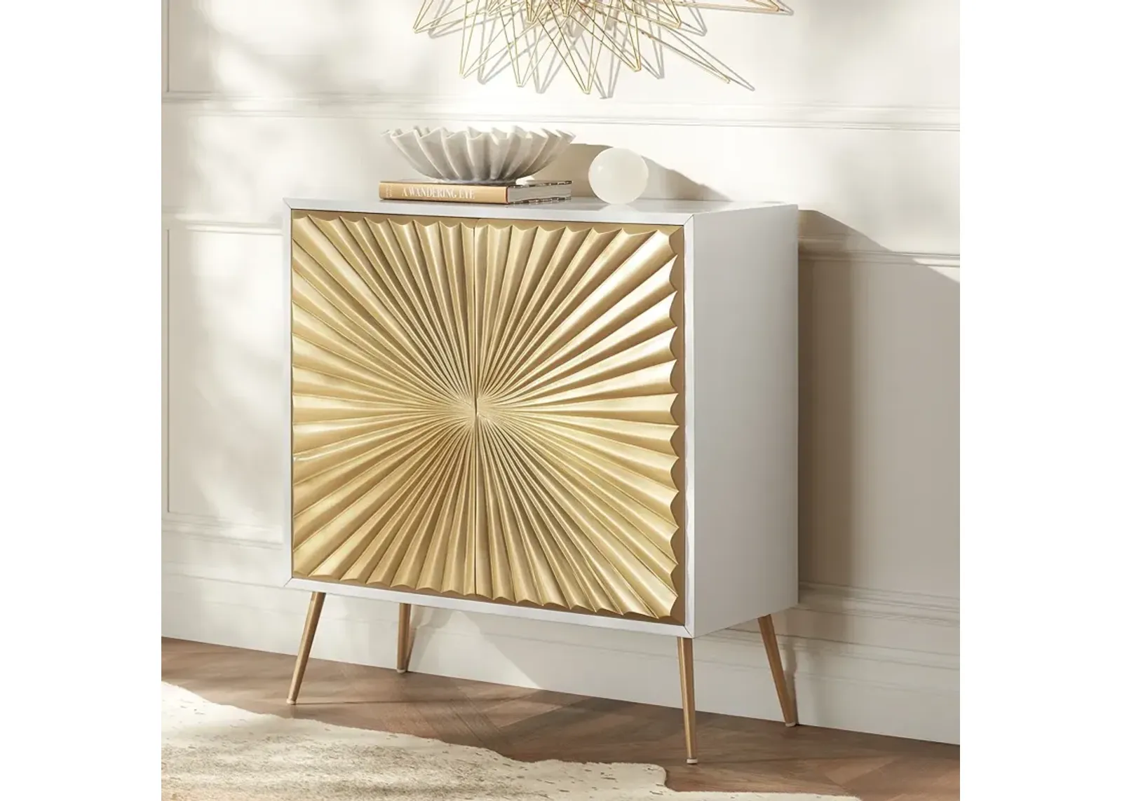 Starburst 32" Wide White and Gold 2-Door Cabinet