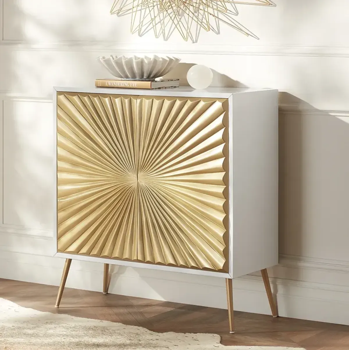 Starburst 32" Wide White and Gold 2-Door Cabinet