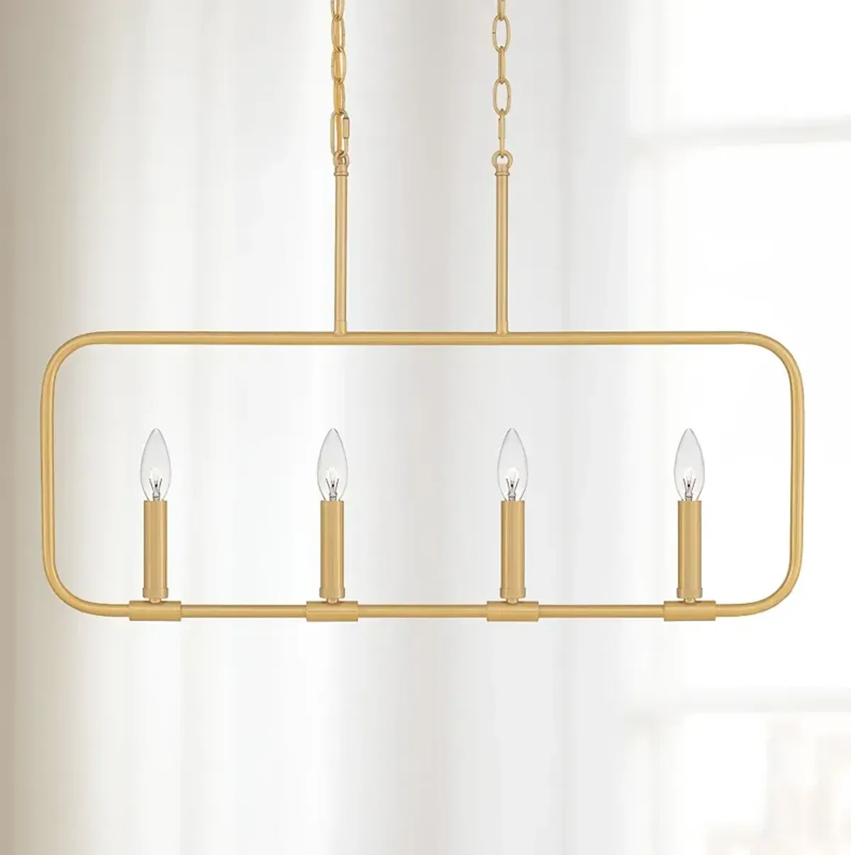 Quoizel Abner 32" Wide Aged Brass 4-Light Linear Chandelier