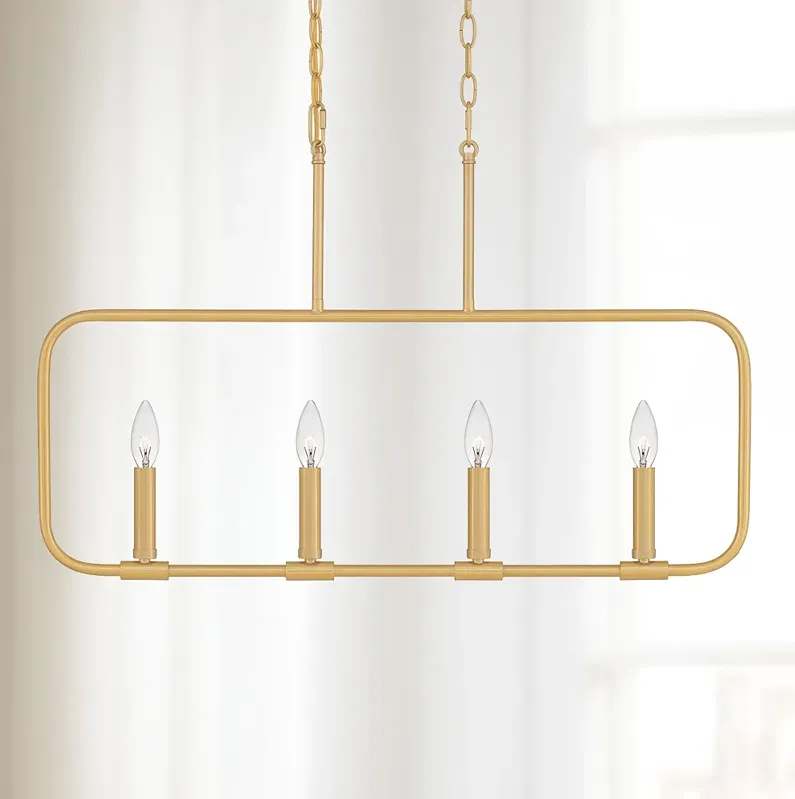 Quoizel Abner 32" Wide Aged Brass 4-Light Linear Chandelier