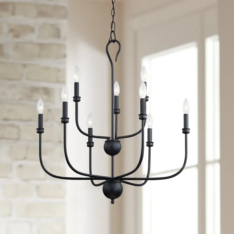 Quoizel Blanche 27" Wide Matte Black 9-Light Tiered Chandelier