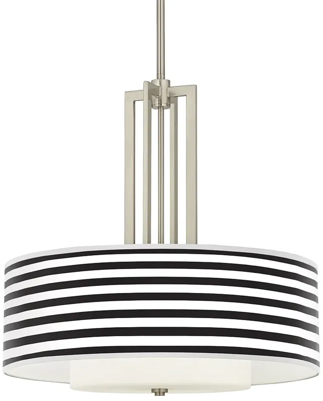 Black Horizontal Stripe Carey 24" Brushed Nickel 4-Light Chandelier